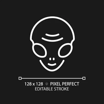 Alien face pixel perfect white linear icon for dark theme Stock Illustration