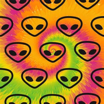 Alien faces,tie dye background.Vector tie dye crazy cartoon character Stock Illustration