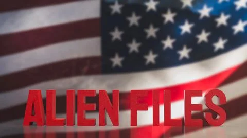 Alien Files Concept with American Flag Background 3d render. Stock Illustration