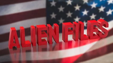 Alien Files Concept with American Flag Background 3d render. Stock Illustration