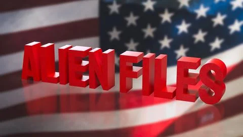 Alien Files Concept with American Flag Background 3d render. Stock Illustration