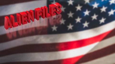 Alien Files Concept with American Flag Background 3d render. Stock Illustration