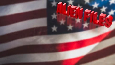 Alien Files Concept with American Flag Background 3d render. Stock Illustration