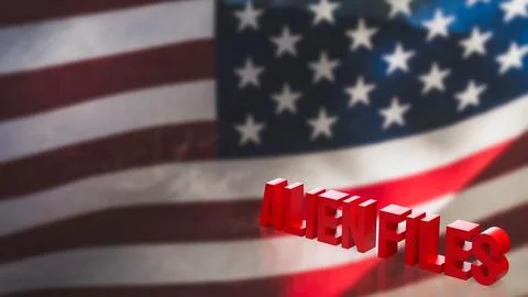 Alien Files Concept with American Flag Background 3d render. Stock Illustration