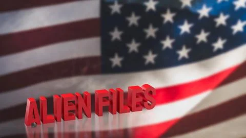 Alien Files Concept with American Flag Background 3d render. Stock Illustration