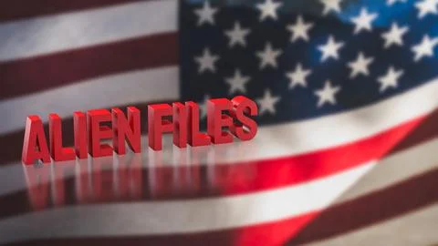 Alien Files Concept with American Flag Background 3d render. Stock Illustration