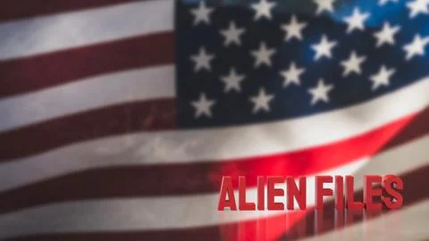 Alien Files Concept with American Flag Background 3d render. Stock Illustration