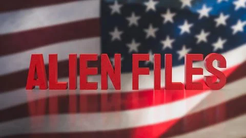Alien Files Concept with American Flag Background 3d render. Stock Illustration