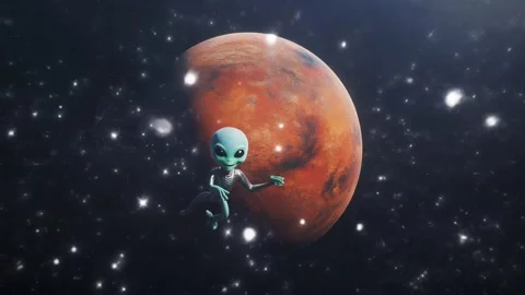 Alien Floating Near Mars Planet Stock-Footage 331704159
