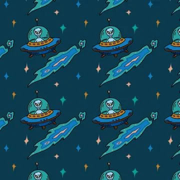 Alien in a flying saucer Stock Illustration