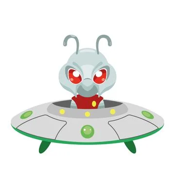 Alien in flying saucer. Vector Stock Illustration