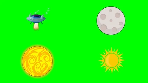 Alien flying spaceship detailed moon bright sun and glowing planet 2d animated Stock Footage 334703053