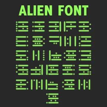 Alien font set of bright green letters for the display of the information pan Stock Illustration