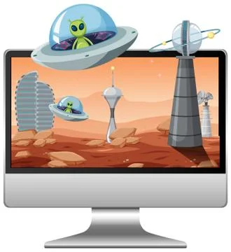 Alien galaxy background on computer screen Stock Illustration