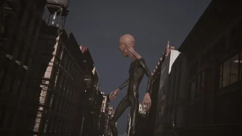 The alien giant walks the streets looking for humans Stock Footage 286799714