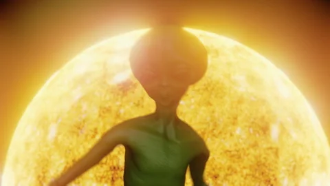 Alien girl dancing in front of the sun Stock Footage 290375245