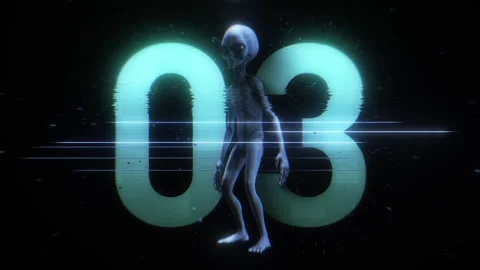Alien Glitch Countdown Number 03 Stock Footage 293486897