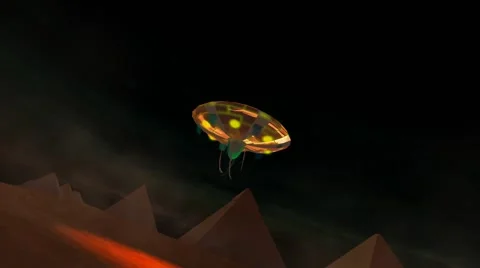 Alien Glowing CGI UFO Floats Near to the Great Pyramid Stock-Footage 65206077