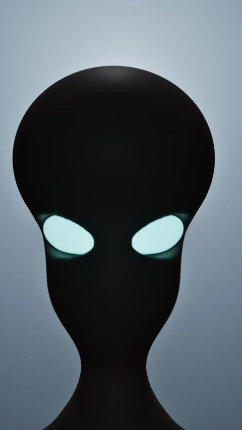 Alien with glowing eyes in shadow. 3d rendering Stock Footage 340566887