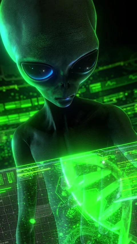 Alien Grey and holographic control panel Stock Footage 294079286