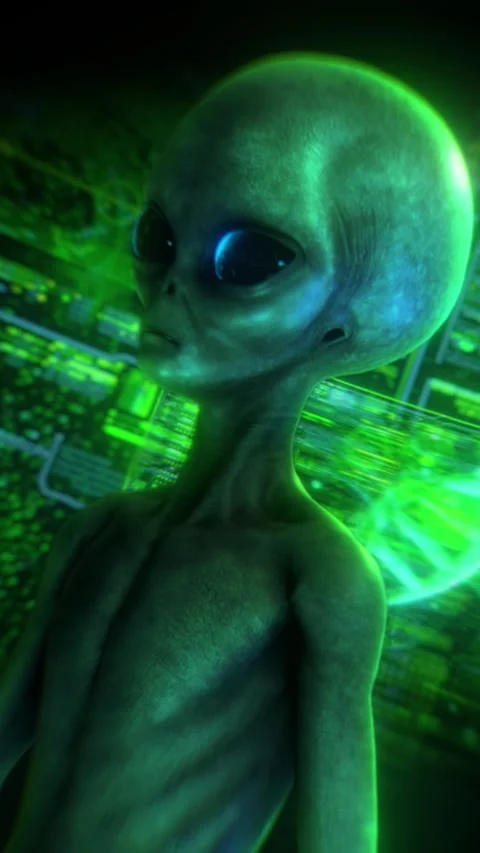 Alien Grey and holographic data Stock Footage 294079361