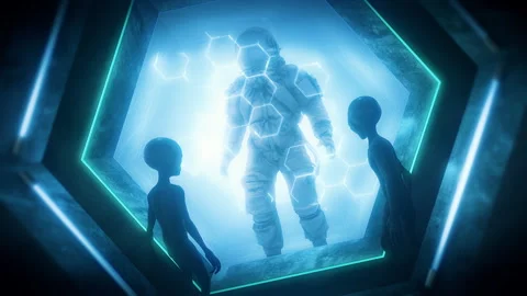 Alien Greys and Astronaut Stock Footage 293478394
