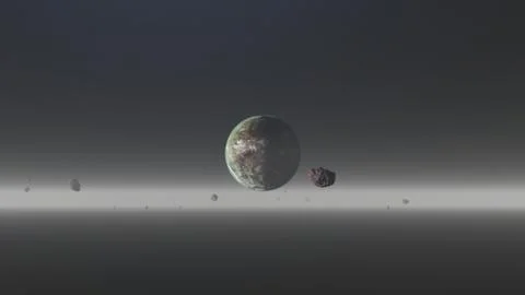 Alien Habitable Planets With Asteroid 3D Rendering Illustrazione stock