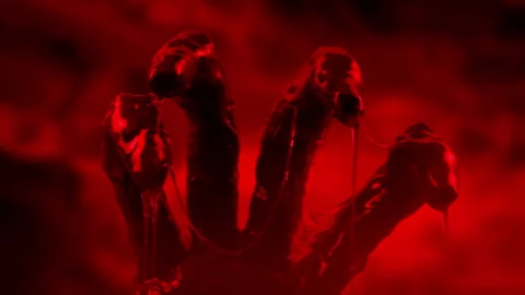 Alien Hand Appears In Red Flashing Lights Stock Footage 143940285