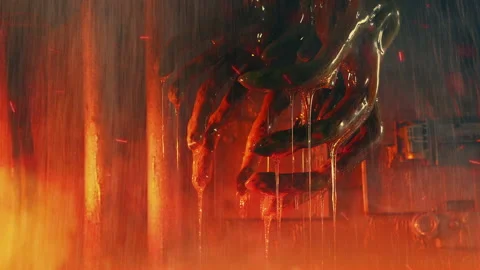 Alien Hangs From Ceiling With Sprinkler System And Fire Emergency Stock Footage 151275710