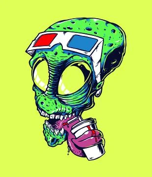 Alien Head with 3d Glasses illustration Stock Illustration