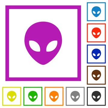 Alien head flat framed icons Stock Illustration