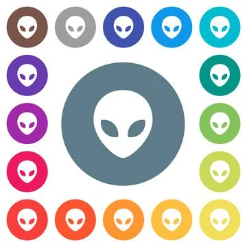 Alien head flat white icons on round color backgrounds Stock Illustration