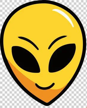 Alien head floating in flat design on transparent background with yellow face Stock Illustration