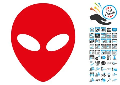 Alien Head Icon with 2017 Year Bonus Pictograms Stock Illustration