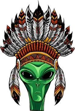 Alien head in indian headdress vector illustration on white background Ilustração Stock