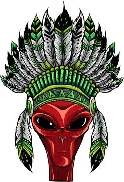 Alien head in indian headdress vector illustration on white background 库存插图
