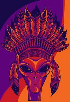 Alien head in indian headdress vector illustration on white background Stock Illustration