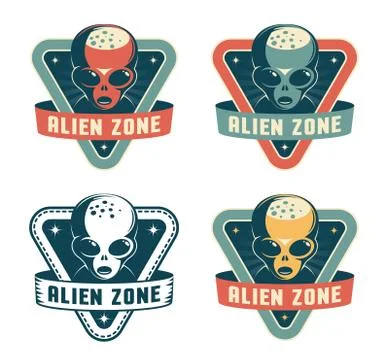 Alien head - retro badge Stock Illustration