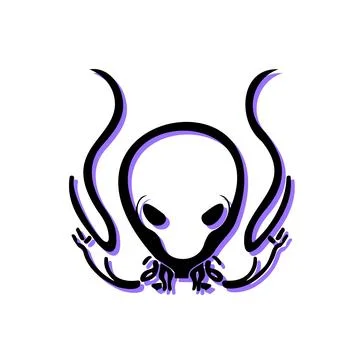 Alien head with tentacles logo design. Concept of science fiction, mystery,.. Stock Illustration