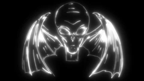 Alien head in white line on black background Stock Footage 276224877