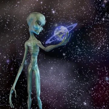 Alien holding ringed planet Alien holding ringed planet Copyright: xZoonar... Stock Photos