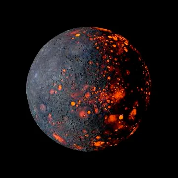 Alien hot planet on black background 3d rendering. Stock Illustration