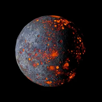 Alien hot planet on black background 3d rendering. Stock Illustration