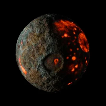 Alien hot planet on black background 3d rendering. 库存插图