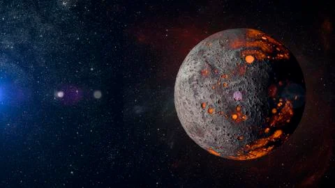 Alien hot planet on nebula background 3d rendering. 库存插图