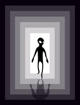 Alien humanoid and a light in the end of a tunnel Stock Illustration