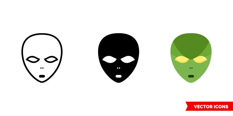Alien icon of 3 types. Isolated vector sign symbol. Stock Illustration