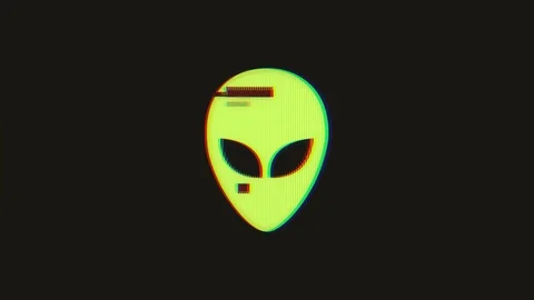 Alien Icon On Vintage Glitch Background Stock Footage 97708666