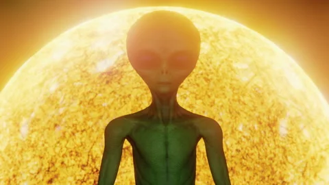 The alien is inert slow motion in front of the sun Stock Footage 290480774