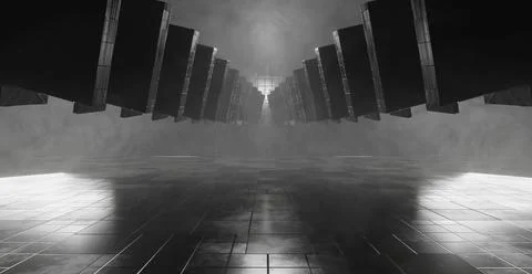 Alien Interior Hall Corridor Room Garage Studio Dance Glowing 3D Render 스톡 사진